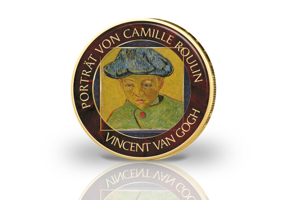 2 Euro mit Farbmotiv Porträt von Camille Roulin Van Gogh vergoldet