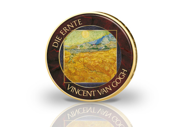 2 Euro mit Farbmotiv Die Ernte Van Gogh vergoldet