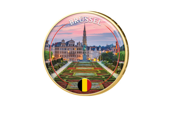 2 Euro vergoldet mit Farbmotiv Brüssel - Belgien