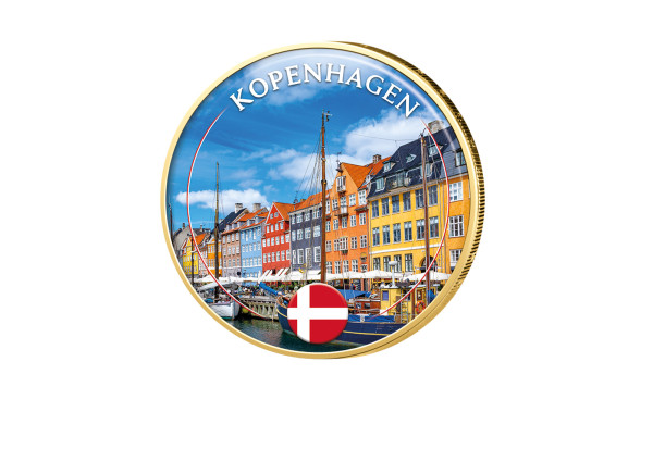2 Euro vergoldet mit Farbmotiv Kopenhagen - Dänemark