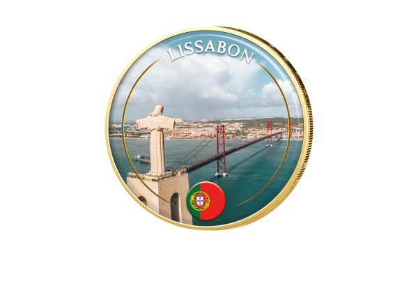 2 Euro vergoldet mit Farbmotiv Lissabon - Portugal