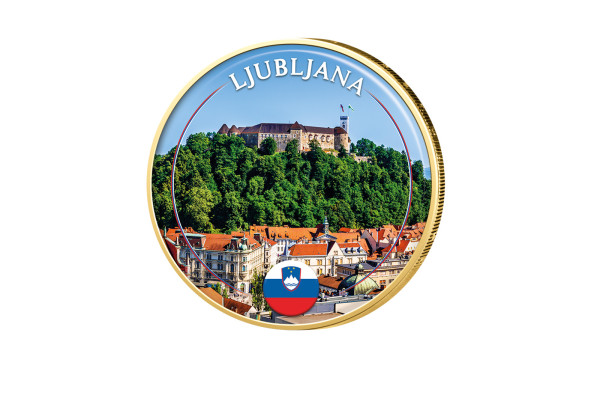2 Euro vergoldet mit Farbmotiv Ljubljana - Slowenien