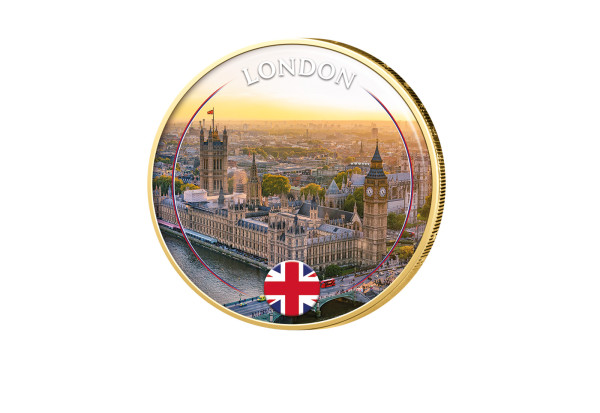 2 Euro vergoldet mit Farbmotiv London - Vereinigtes Königreich