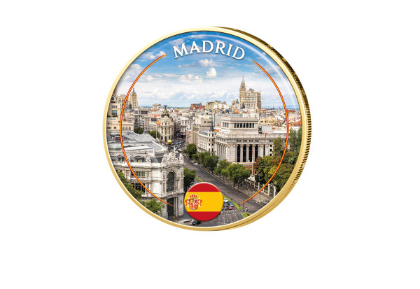 2 Euro vergoldet mit Farbmotiv Madrid - Spanien