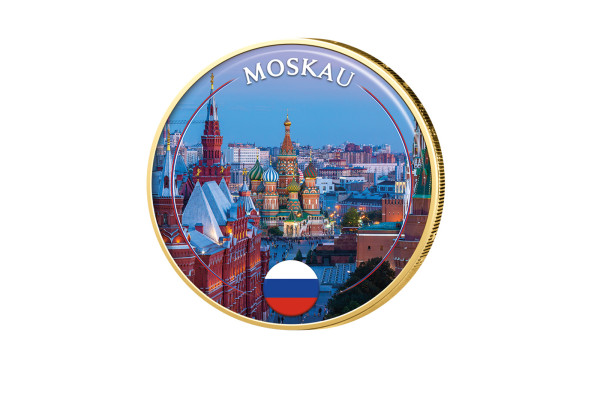2 Euro vergoldet mit Farbmotiv Moskau - Russland