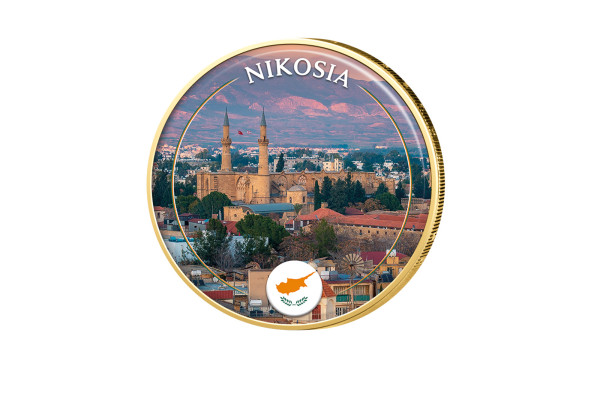 2 Euro vergoldet mit Farbmotiv Nikosia - Zypern