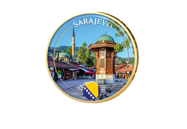 2 Euro vergoldet mit Farbmotiv Sarajevo - Bosnien Herzegowina