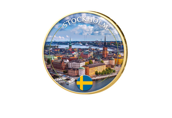 2 Euro vergoldet mit Farbmotiv Stockholm - Schweden