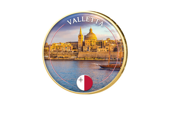 2 Euro vergoldet mit Farbmotiv Valletta - Malta