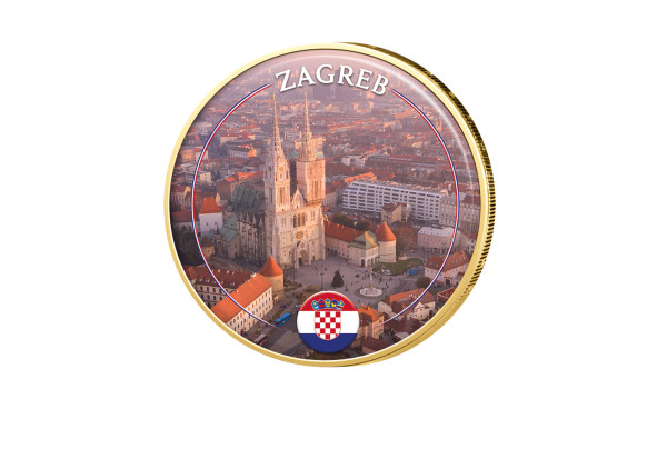 2 Euro vergoldet mit Farbmotiv Zagreb - Kroatien