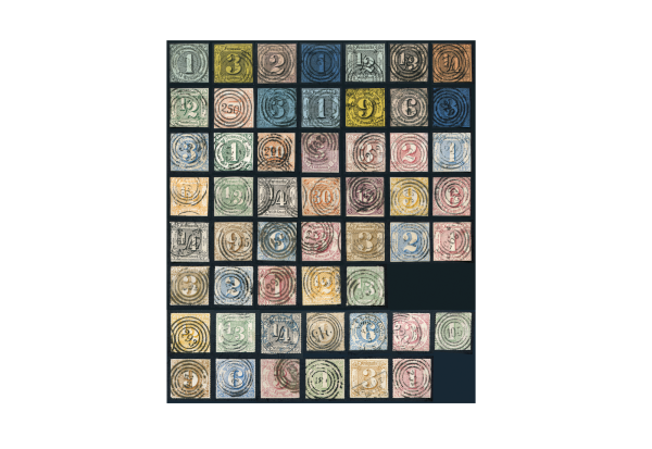 Briefmarke Thurn & Taxis Mi-Nr. 1-54 gest. im Set ohne 35, 45, 46 & 49