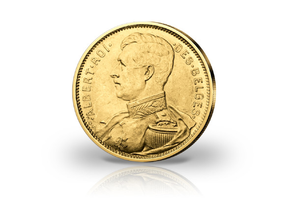20 Francs Goldmünze 1914 Belgien König Albert I. in Uniform