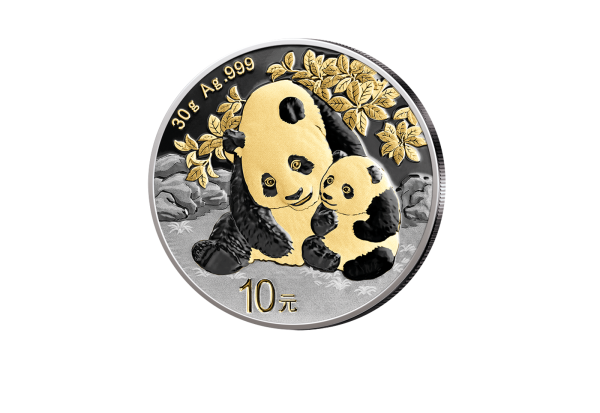Panda 30 Gramm Silber 2024 China mit 24 Karat Goldapplikation