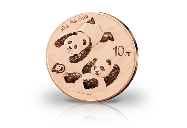 Panda 30 Gramm Silber 2022 China veredelt mit Rotgold