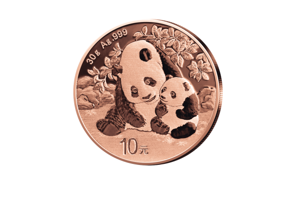 Panda 30 Gramm Silber 2024 China mit Rotgold