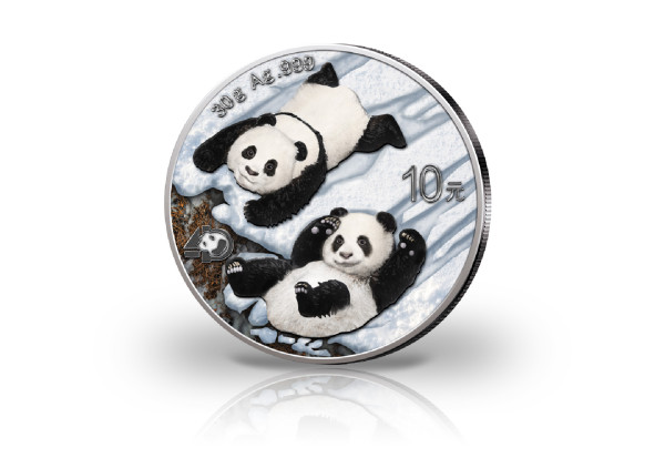 Panda 30 Gramm Silber 2022 China veredelt mit Farbapplikation