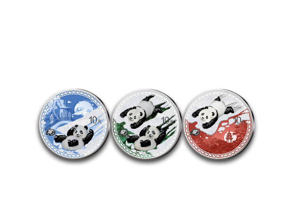 Panda 30 Gramm Silber 2022 China mit Farbmotiv im 3er Set