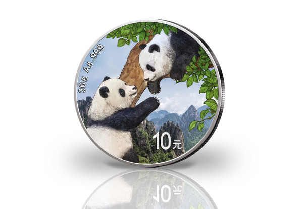 Panda 30 Gramm Silber 2023 China veredelt mit Farbapplikation