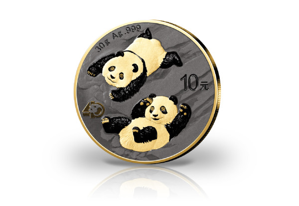 Panda 30 Gramm Silber 2022 China veredelt mit Ruthenium und 24 Karat Goldapplikation
