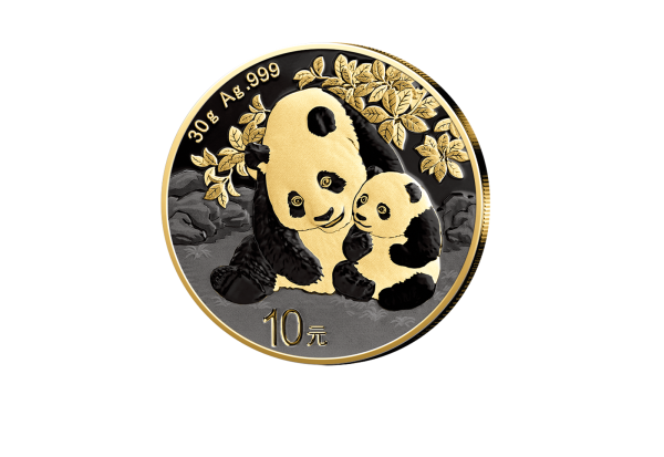 Panda 30 Gramm Silber 2024 China mit Ruthenium und 24 Karat Goldapplikation