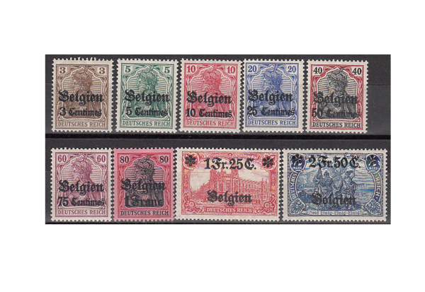 Briefmarke Landespost Belgien Mi: 1-9 ** Dt. Besetzung I. Weltkrieg