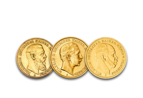20 Mark Goldmünzen 1888 Deutsches Kaiserreich Preußen 3 Kaiser Jahr 3er Set