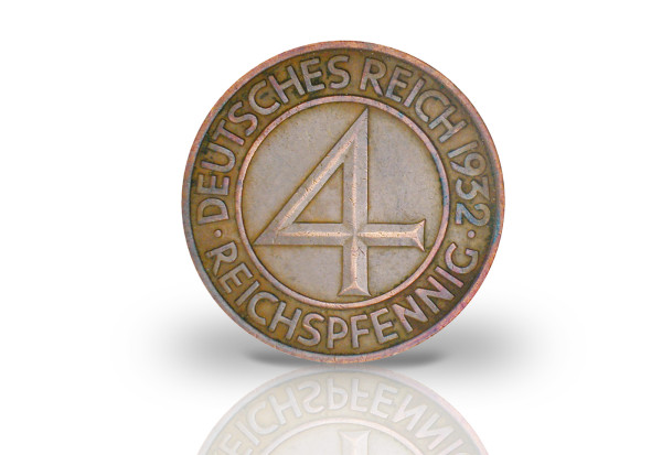 4 Pfennig 1932 Weimarer Republik Brüningtaler Prägestätte D Jaeger-Nr. 315