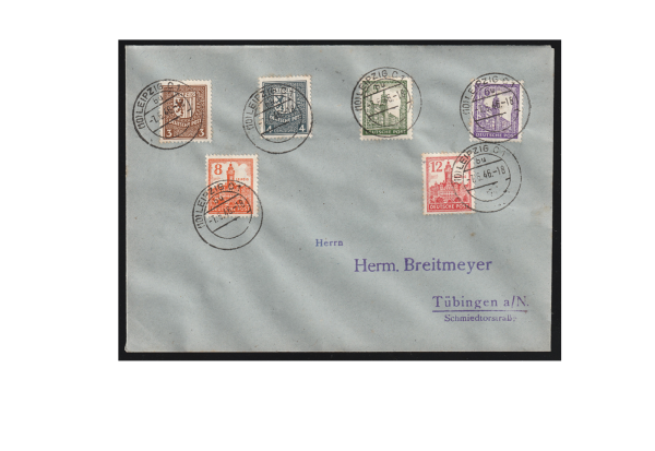 Briefmarke SBZ Mi-Nr. 150-155 Y gestempelt auf Satzbrief geprüft