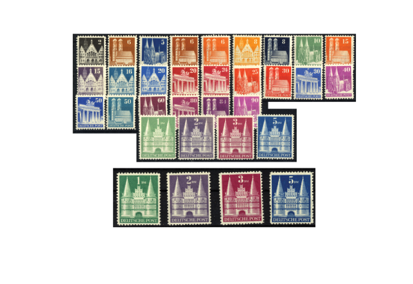 Briefmarken Bizone Bauten 1948 Michel-Nr. 73-100 I wg + 97-100 wg II postfrisch