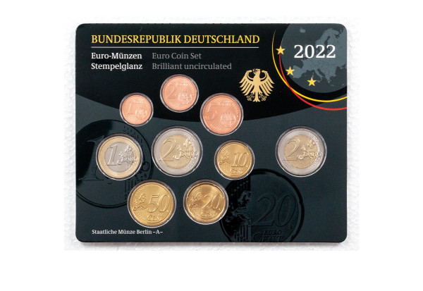 Kursmünzensatz 2022 Deutschland st Prägestätte A-J im Blister