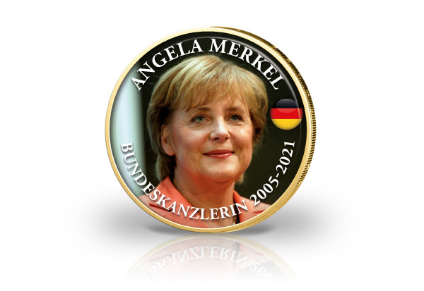 2 Euro vergoldet Bundeskanzlerin Angela Merkel mit Farbmotiv