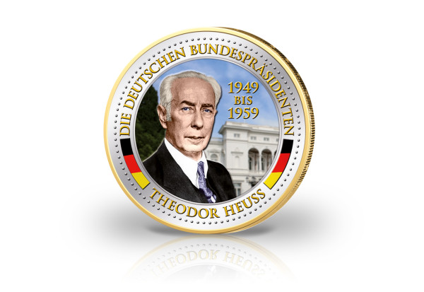 2 Euro vergoldet Deutsche Bundespräsidenten Theodor Heuss mit Farbmotiv