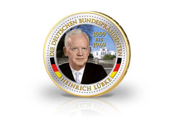 2 Euro vergoldet Deutsche Bundespräsidenten Heinrich Lübke mit Farbmotiv