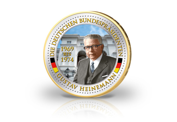 2 Euro vergoldet Deutsche Bundespräsidenten Gustav Heinemann mit Farbmotiv