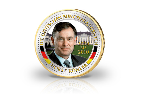 2 Euro vergoldet Deutsche Bundespräsidenten Horst Köhler mit Farbmotiv
