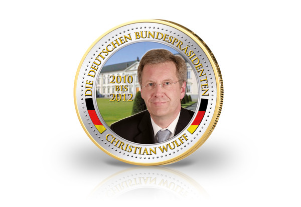 2 Euro vergoldet Deutsche Bundespräsidenten Christian Wulff mit Farbmotiv