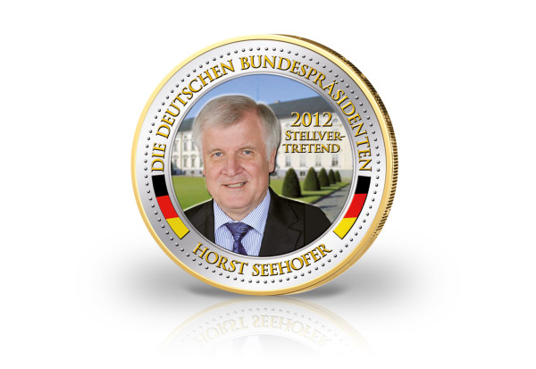 2 Euro vergoldet Deutsche Bundespräsidenten Horst Seehofer mit Farbmotiv