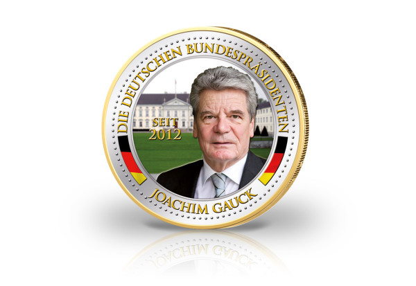 2 Euro vergoldet Deutsche Bundespräsidenten Joachim Gauck mit Farbmotiv