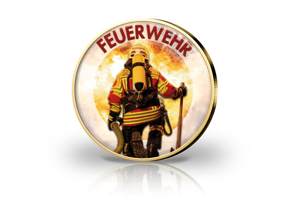 2 Euro mit Farbmotiv und 24 Karat Goldauflage Feuerwehr