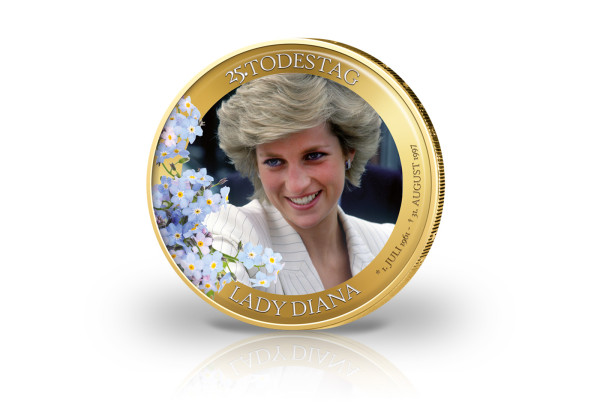 2 Euro mit Farbmotiv und 24 Karat Goldauflage 25. Todestag Lady Diana