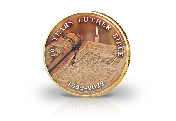 2 Euro vergoldet mit Farbmotiv 500 Jahre Lutherbibel