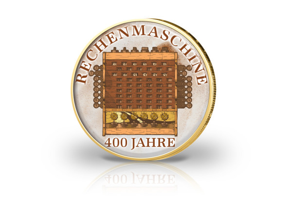 2 Euro vergoldet 400 Jahre Rechenmaschine mit Farbmotiv