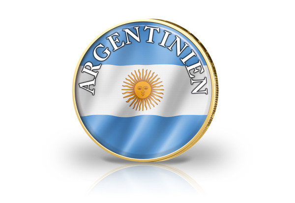 2 Euro vergoldet Argentinien Flagge mit Farbmotiv