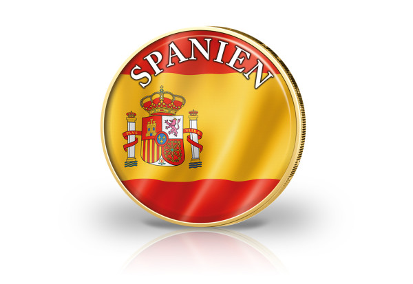 2 Euro vergoldet Spanien Flagge mit Farbmotiv