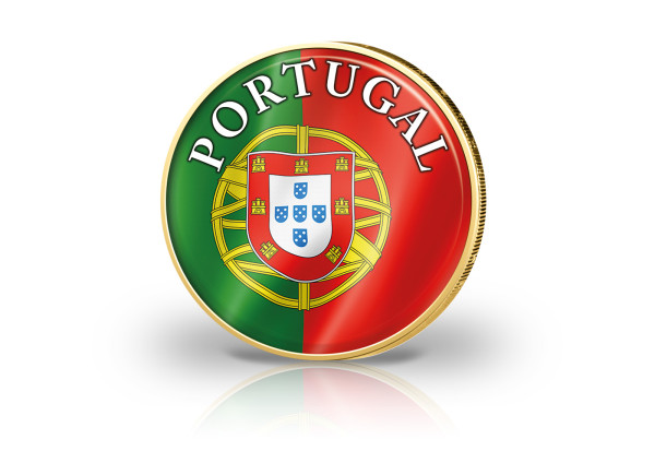 2 Euro vergoldet Portugal Flagge mit Farbmotiv