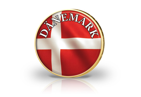 2 Euro vergoldet Dänemark Flagge mit Farbmotiv
