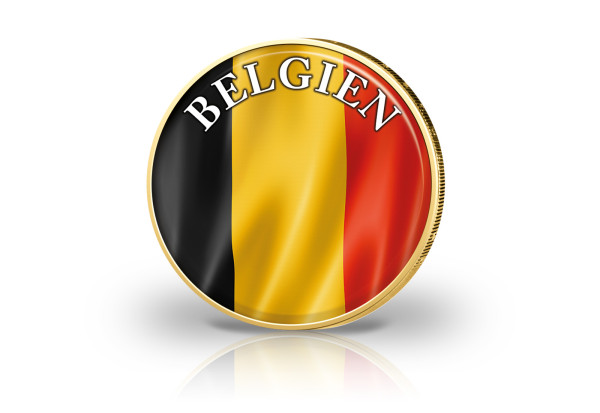 2 Euro vergoldet Belgien Flagge mit Farbmotiv