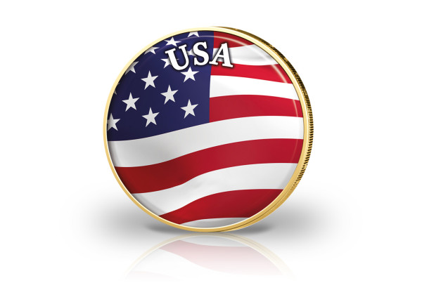 2 Euro vergoldet USA Flagge mit Farbmotiv