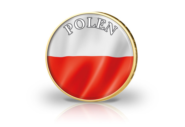 2 Euro vergoldet Polen Flagge mit Farbmotiv