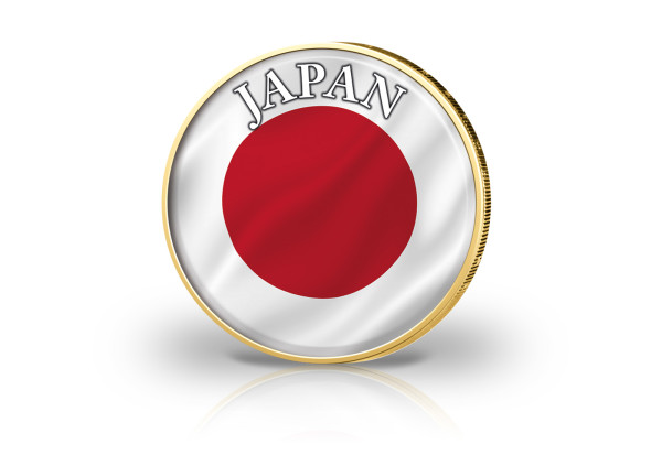 2 Euro vergoldet Japan Flagge mit Farbmotiv